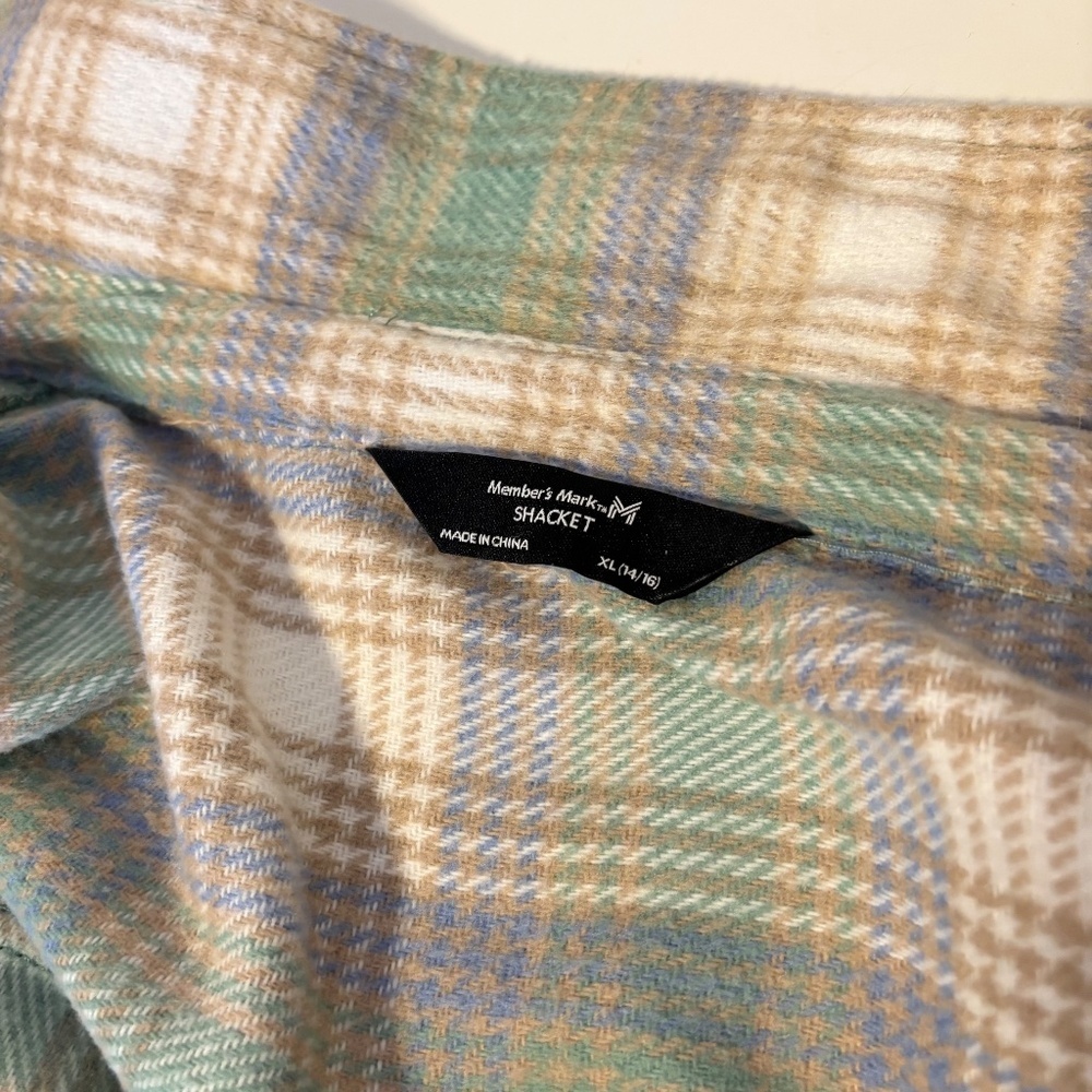 Members Mark Flannel Shirt Jacket Shacket Green Purple Plaid Girls XL 14 - 16 - Picture 5 of 5